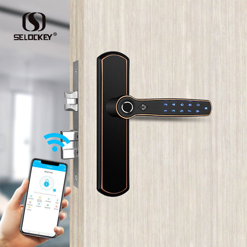 Digital Apartment Fingerprint Pincode Wooden Smart WIFI Door Lock