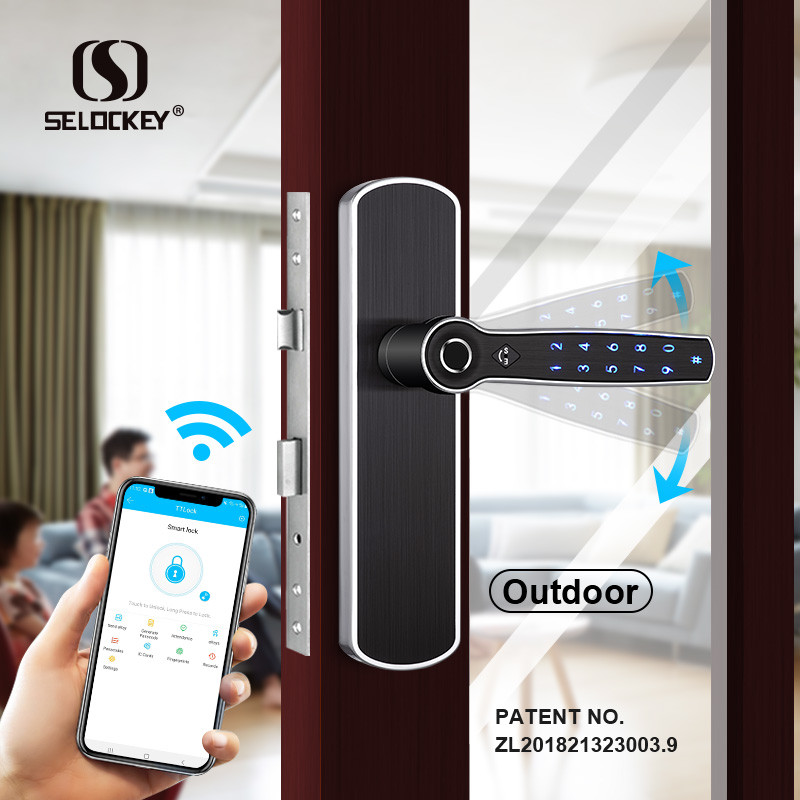 Slim Thin Frame Door Lock Sliding Smart Patio Door Handle With Fingerprint Password IC Card Keypad Digital Key APP Remote Lock