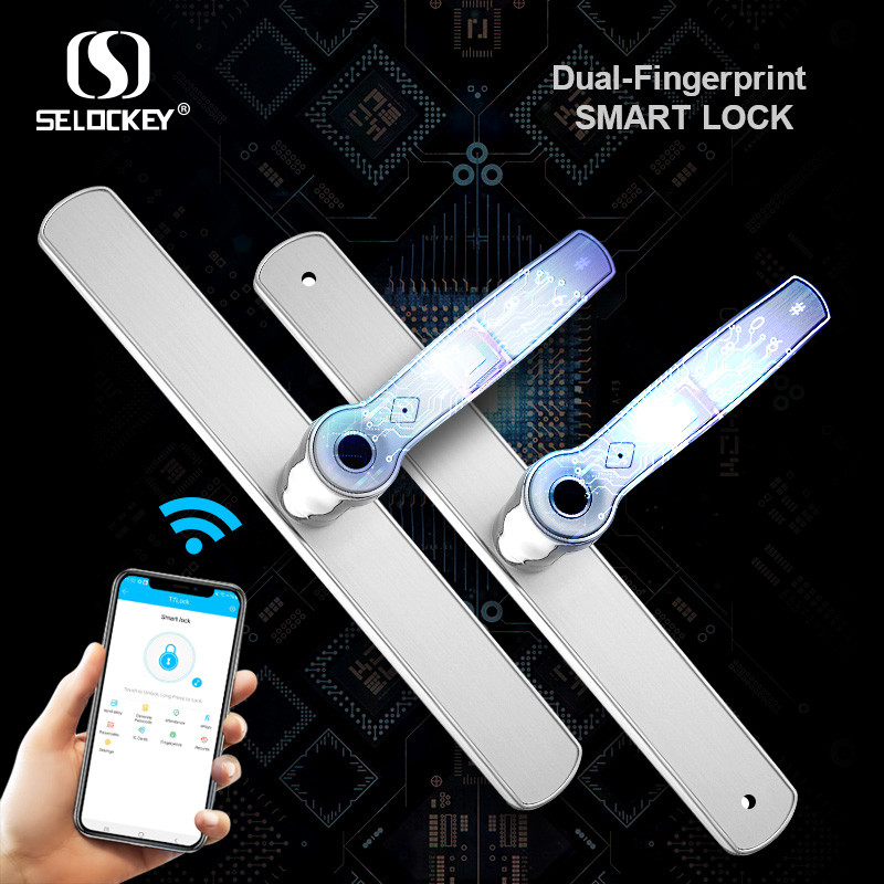 Slim Thin Frame Door Lock Sliding Smart Patio Door Handle With Fingerprint Password IC Card Keypad Digital Key APP Remote Lock